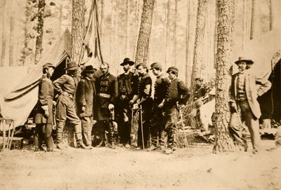 General Potter and Staff with Mathew Brady Leaning on a Tree, 1861-65 by Mathew B. Brady